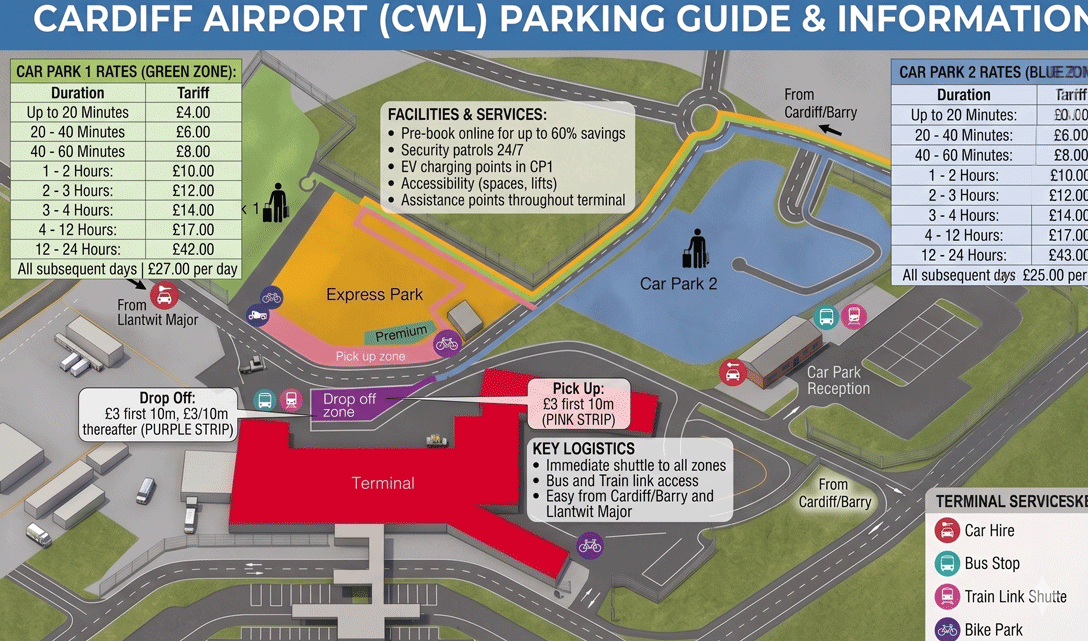 cardiff airprot car parks guide and map